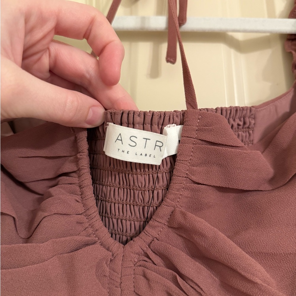 Astr the Label Toni Ruched Peplum Halter Tie Blouse in Dusty Rose - Picture 3 of 6